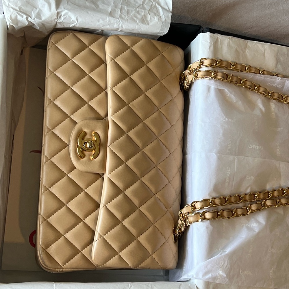 Chanel Beige Quilted Leather Bag